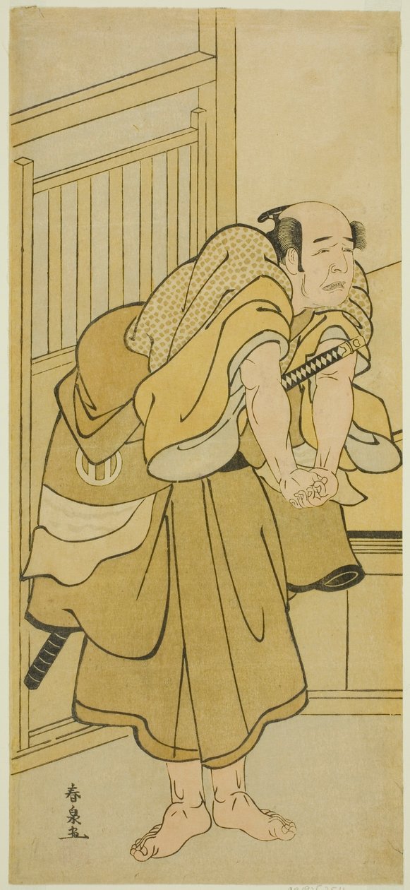 Skuespilleren Asao Tamejuro I som Drunken Gotobei i stykket Yoshitsune Koshigoe Jo, fremført på Ichimura Theatre i den niende måneden, 1790 av Katsukawa Shunsen