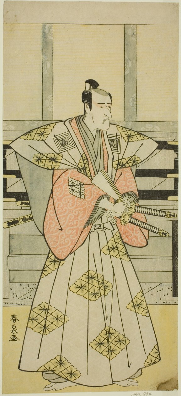 Skuespilleren Ichikawa Komazo III som Fuji Sakon (?) i stykket Egara Tenjin Risho Kagami (?), fremført på Nakamura Theatre (?) i den tredje måneden, 1789 (?) av Katsukawa Shunsen