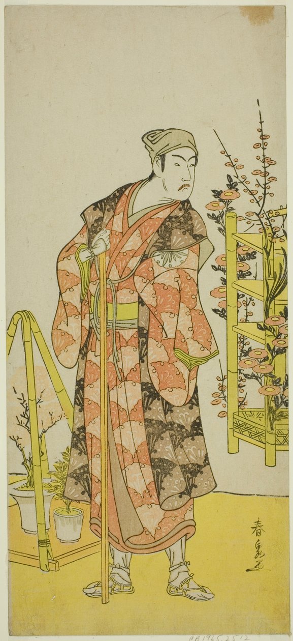 Skuespilleren Matsumoto Koshiro IV som planteselger Awashima no Yonosuke i stykket Mukashi Otoko Yuki no Hinagata, fremført på Ichimura Theatre i den ellevte måneden, 1781 av Katsukawa Shunsen