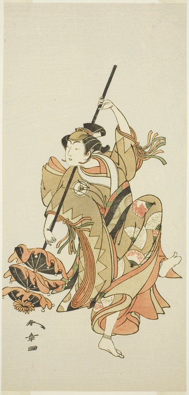 Skuespiller Iwai Hanshiro IV utfører den trippel paraplydansen i "Flower of Japan: Ono no Komachi