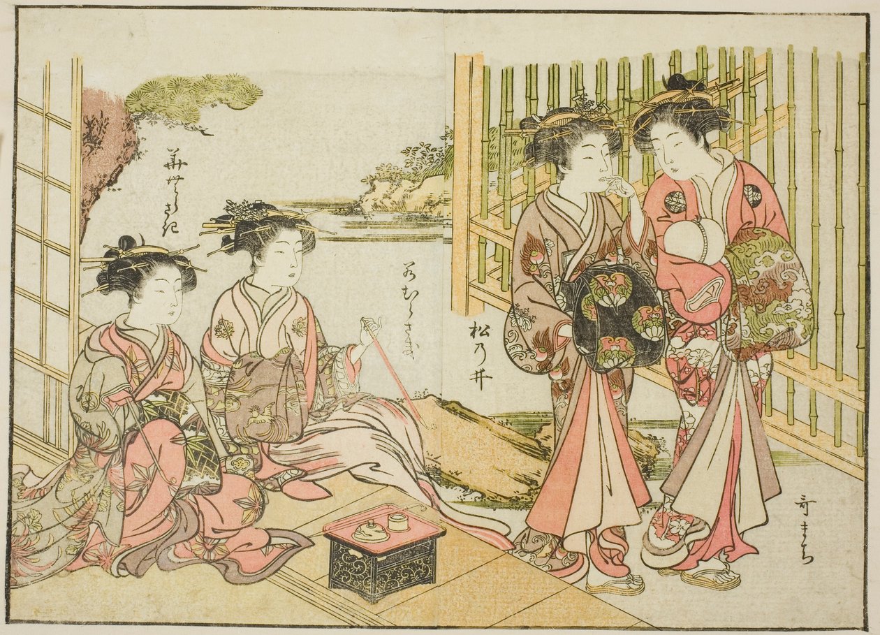 Courtesans of the Matsubaya, fra boken "Mirror of Beautiful Women of the Pleasure Quarters (Seiro bijin awase sugata kagami)," vol. 1 av Katsukawa Shunsho