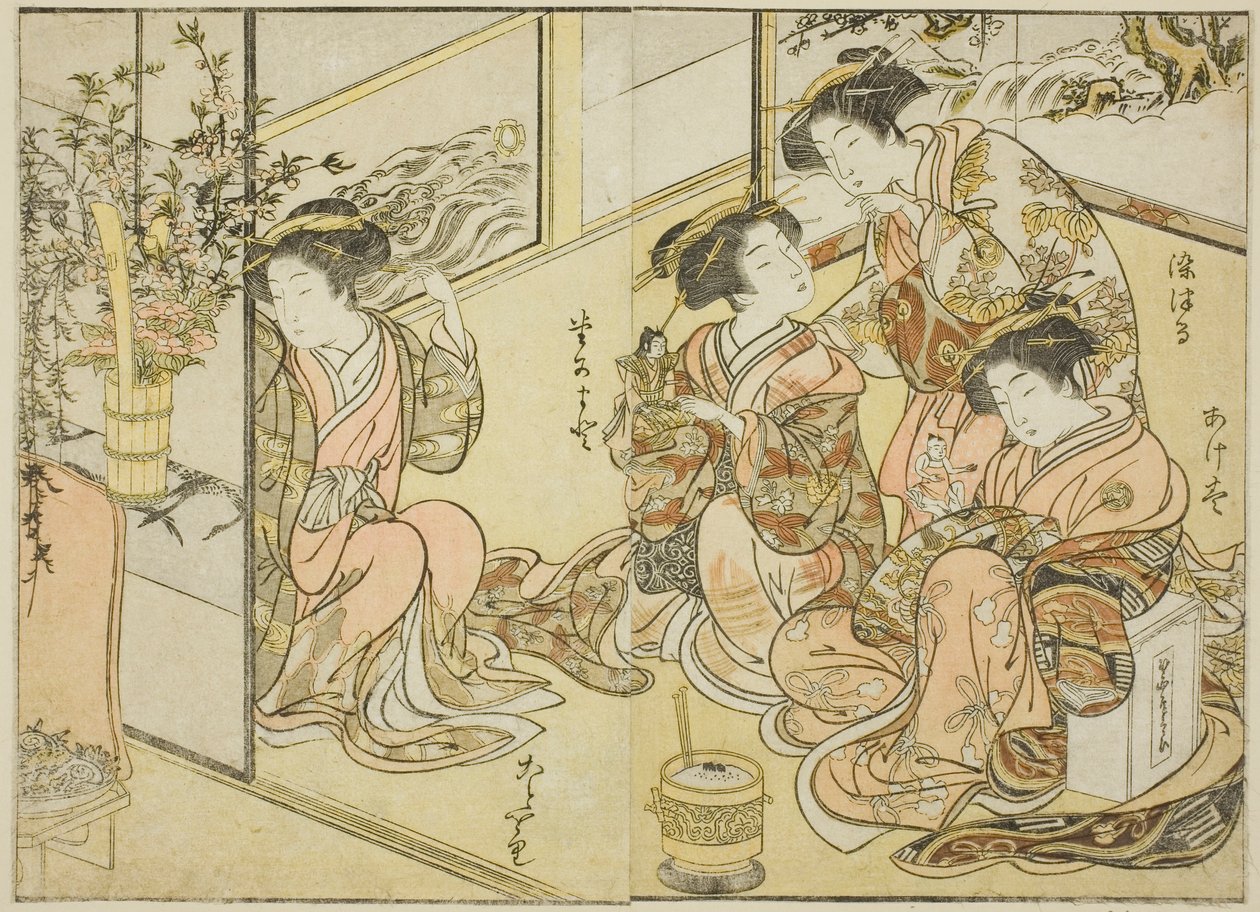 Courtesans of the Matsuneya, fra boken "Mirror of Beautiful Women of the Pleasure Quarters (Seiro bijin awase sugata kagami)," vol. 1 av Katsukawa Shunsho