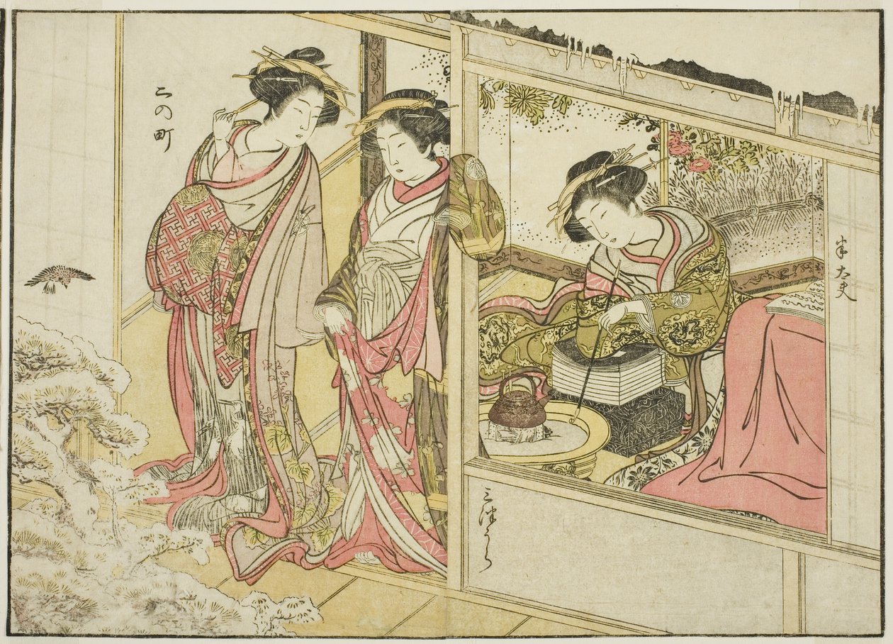 Courtesans of the Nakaomiya, fra boken "Mirror of Beautiful Women of the Pleasure Quarters (Seiro bijin awase sugata kagami)," vol. 2 av Katsukawa Shunsho