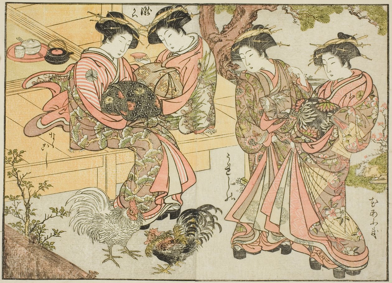 Courtesans of the Ogiya, fra boken "Mirror of Beautiful Women of the Pleasure Quarters (Seiro bijin awase sugata kagami)," vol. 1 av Katsukawa Shunsho