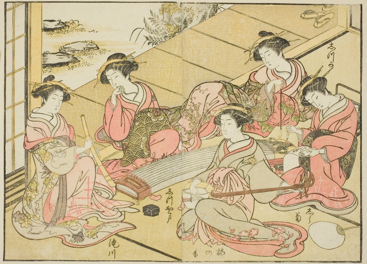 Courtesans of the Tamaya, fra boken "Mirror of Beautiful Women of the Pleasure Quarters (Seiro bijin awase sugata kagami)," vol. 1 av Katsukawa Shunsho