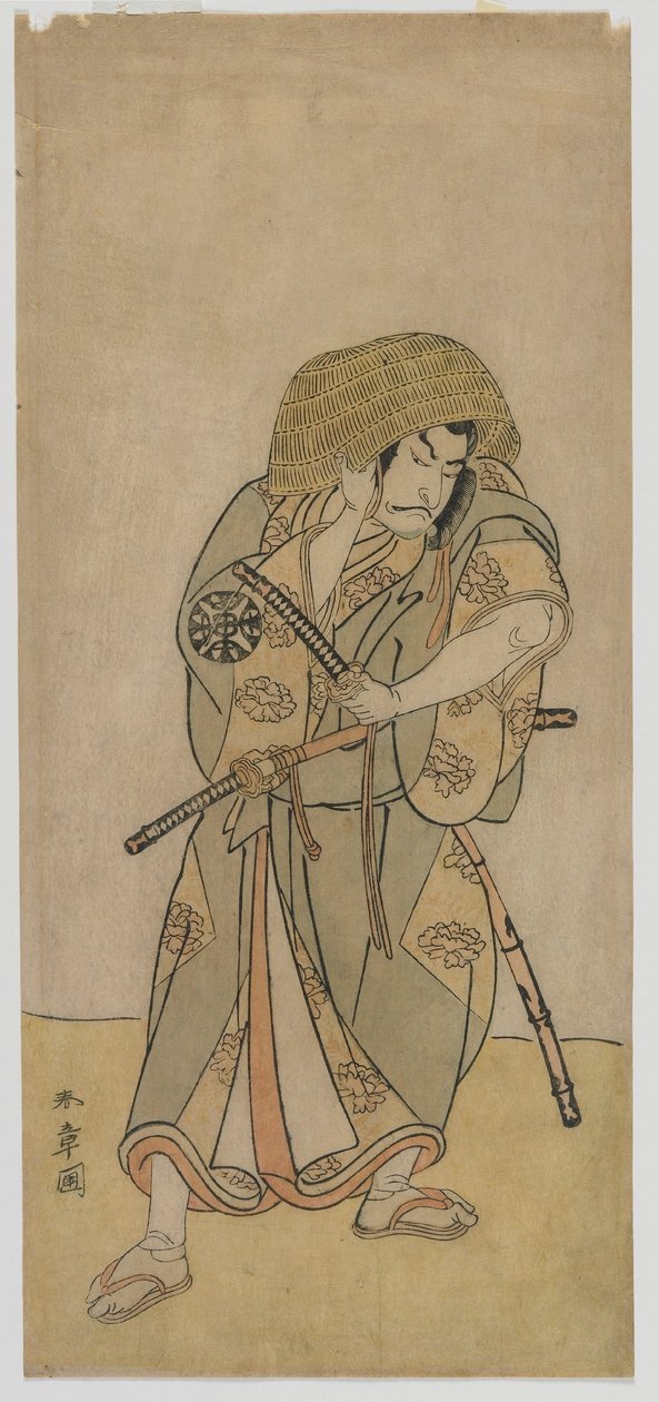 Kabuki-skuespiller Nakamura Nakazo I som en samurai i forkledning, Edo-periode, midten av 1770-tallet (farget treblokktrykk) av Katsukawa Shunsho