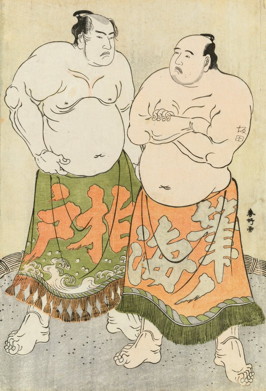 Portretter av bryterne Fudenoumi og Kashiwado (farget treblokktrykk) av Katsukawa Shunsho