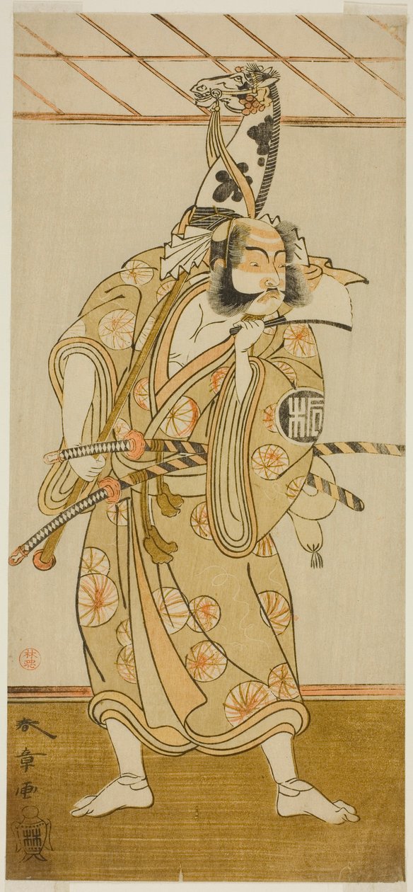 Skuespilleren Arashi Sangoro II som Asahina Saburo i Play Iro Maki-e Soga no Sakazuki, fremført på Morita Theatre i den første måneden, 1773 av Katsukawa Shunsho