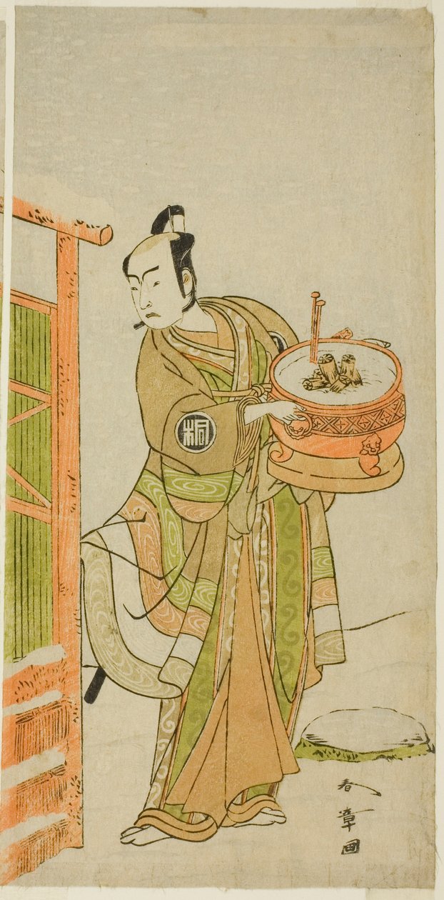 Skuespilleren Arashi Sangoro II som Ito Kuro forkledd som Banta i stykket Izu-goyomi Shibai no Ganjitsu, fremført på Morita Theatre i den ellevte måneden, 1772 av Katsukawa Shunsho