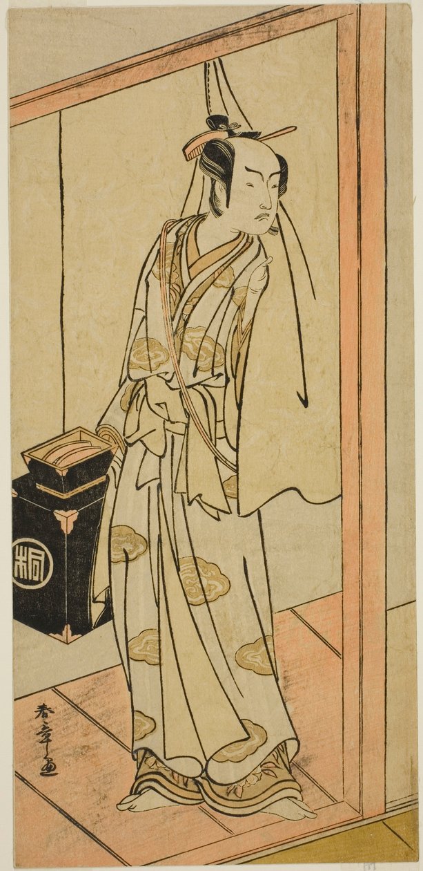 The Actor Arashi Sangoro II as the Hairdresser Obana Saizaburo in the Play Koi Musume Mukashi Hachijo, Performed at the Nakamura Theater in the Third Month, 1776 av Katsukawa Shunsho