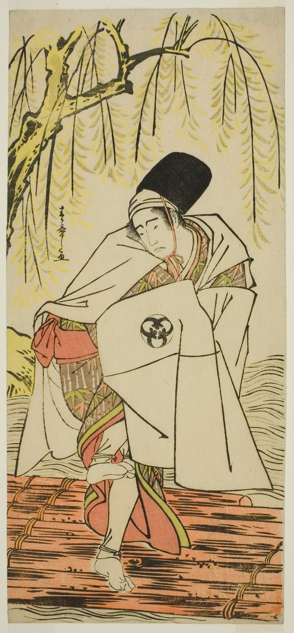 Skuespilleren Bando Mitsugoro I som shintopresten Goinosuke forkledd som ånden til en hvit hegre, i stykket Sakikaese Yuki no Miyoshino, fremført på Morita Theatre i den ellevte måneden, 1781 av Katsukawa Shunsho