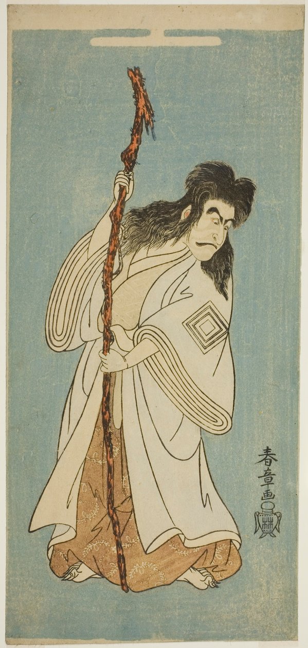 Skuespilleren Ichikawa Danjuro IV muligens som Tenjiku Tokubei i stykket "Tenjiku Tokubei Turns the Helm toward Home (Tenjiku Tokubei Kokyo no Torikaji)," fremført på Nakamura Theatre i den åttende måneden, 1768 av Katsukawa Shunsho