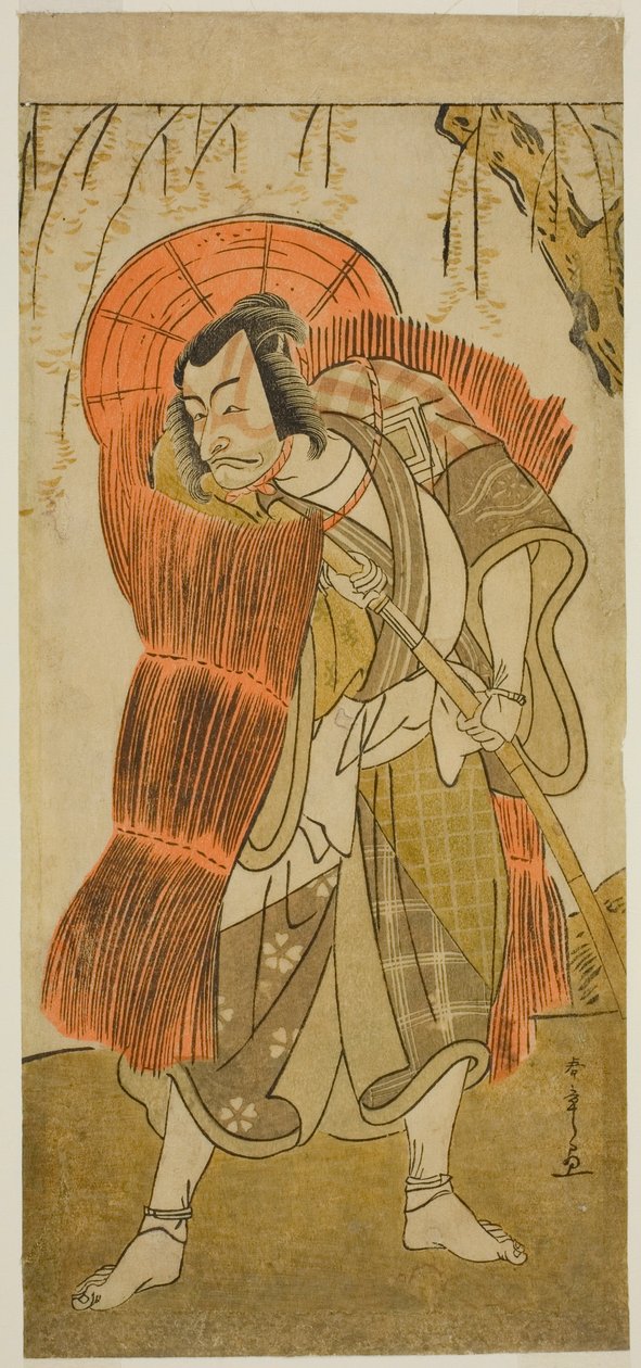 Skuespilleren Ichikawa Danjuro V som Akushichibyoe Kagekiyo forkledd som en tigger, i stykket Tsukisenu Haru Hagoromo Soga, fremført på Ichimura-teatret i den tredje måneden, 1777 av Katsukawa Shunsho
