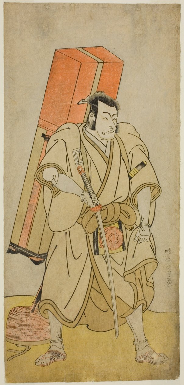 Skuespilleren Ichikawa Danjuro V som Godai Saburo Masazumi forkledd som Rokuju-rokubu i stykket Sugata no Hana Yuki no Kuronushi, fremført på Ichimura Theatre i den ellevte måneden, 1776 av Katsukawa Shunsho