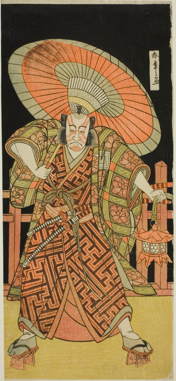 Skuespilleren Ichikawa Danjuro V som Kazusa no Gorobei Tadamitsu i stykket Kitekaeru Nishiki no Wakayaka, fremført på Nakamura Theatre i den ellevte måneden, 1780 av Katsukawa Shunsho