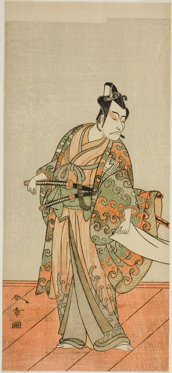 Skuespilleren Ichikawa Danjuro V som Kudo Kanaishi (?) i Play Izu-goyomi Shibai no Ganjitsu (?), fremført på Morita Theatre (?) i den ellevte måneden, 1772 (?) av Katsukawa Shunsho