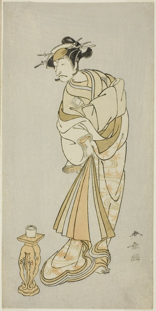 Skuespilleren Ichikawa Danjuro V som munken Seigens ånd i Shosagoto-dansesekvensen "Sono Utsushi-e Matsu ni Kaede" (Et skyggebilde av furu og lønn), den siste scenen i del to av stykket Keisei Momiji no Uchikake ( Courtesane i en Over-Kimono av av Katsukawa Shunsho