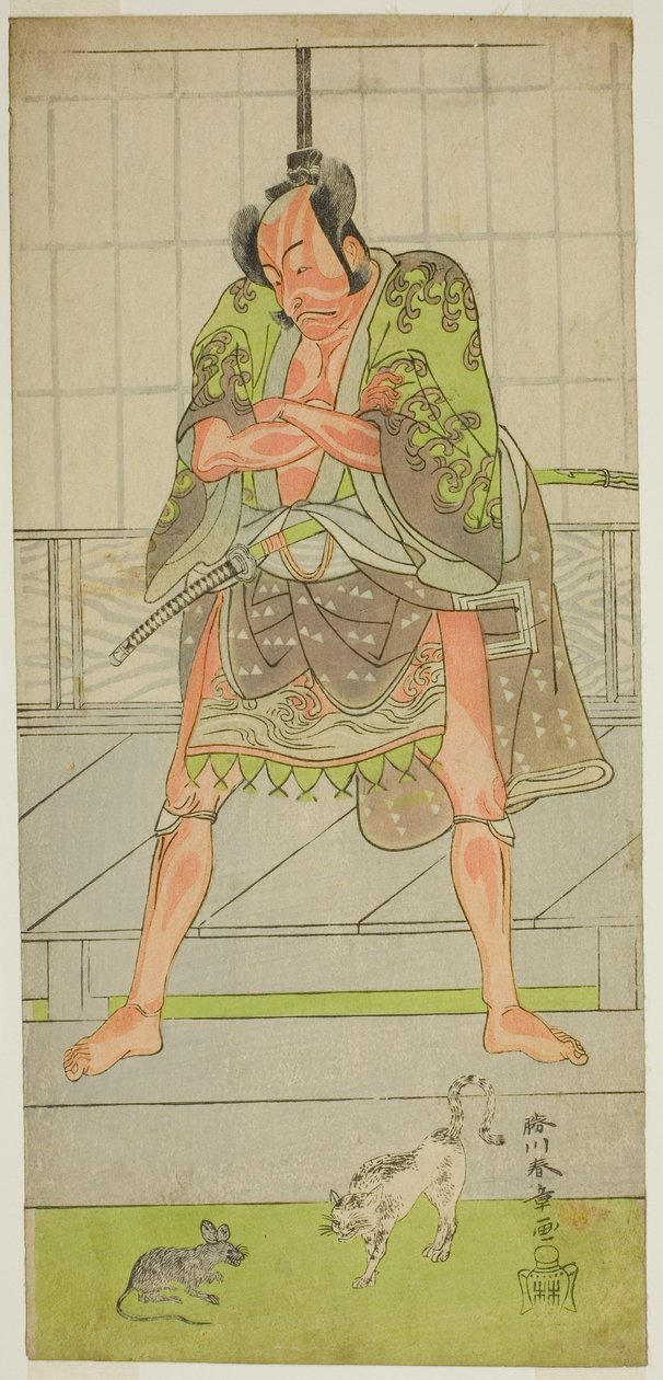 Skuespilleren Ichikawa Danjuro V som Yakko Matsueda Sakinosuke i stykket Keisei Momiji no Uchikake, fremført på Morita Theatre i den syvende måneden, 1772 av Katsukawa Shunsho
