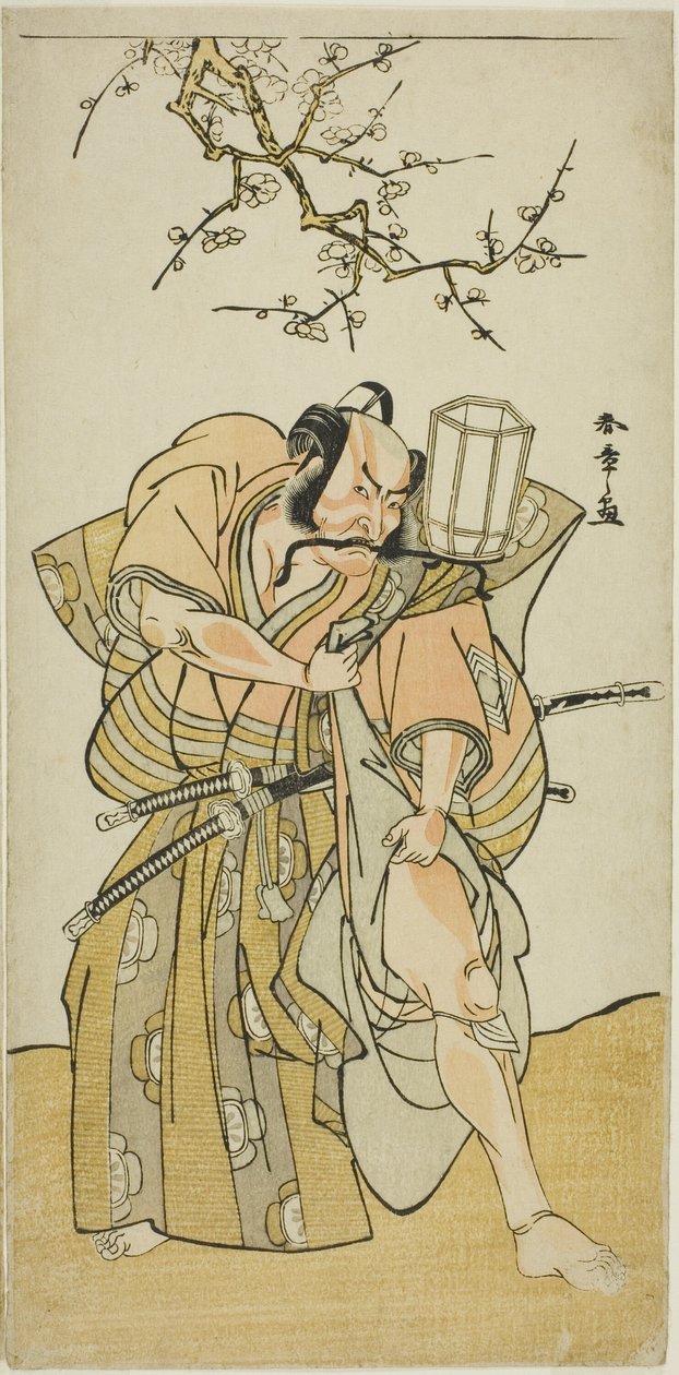 Skuespilleren Ichikawa Danzo IV som Kamakura no Gongoro Kagemasa, i den femte scenen av spilledatoen Nishiki Tsui no Yumitori (A Dandyish Brocade: Opposing Warriors), fremført på Morita Theatre i den ellevte måneden, 1778 av Katsukawa Shunsho