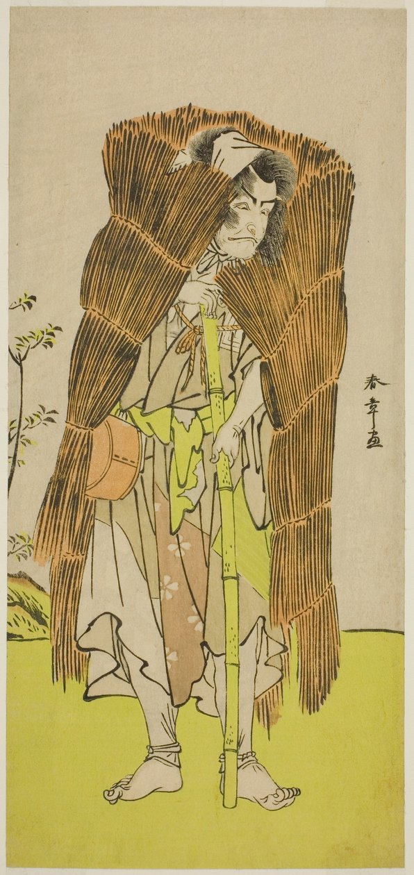 Skuespilleren Ichikawa Ebizo III som Akushichibye Kagekiyo forkledd som en tigger i stykket Kamuri Kotoba Soga no Yukari, fremført på Ichimura Theatre i den første måneden, 1776 av Katsukawa Shunsho