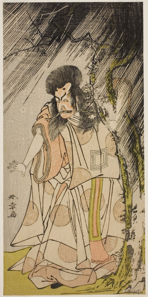Skuespilleren Ichikawa Ebizo III som tordenguden, en inkarnasjon av Sugawara Michizane, i stykket Sugawara Denju Tenarai Kagami, fremført på Ichimura-teatret i den åttende måneden, 1776 av Katsukawa Shunsho