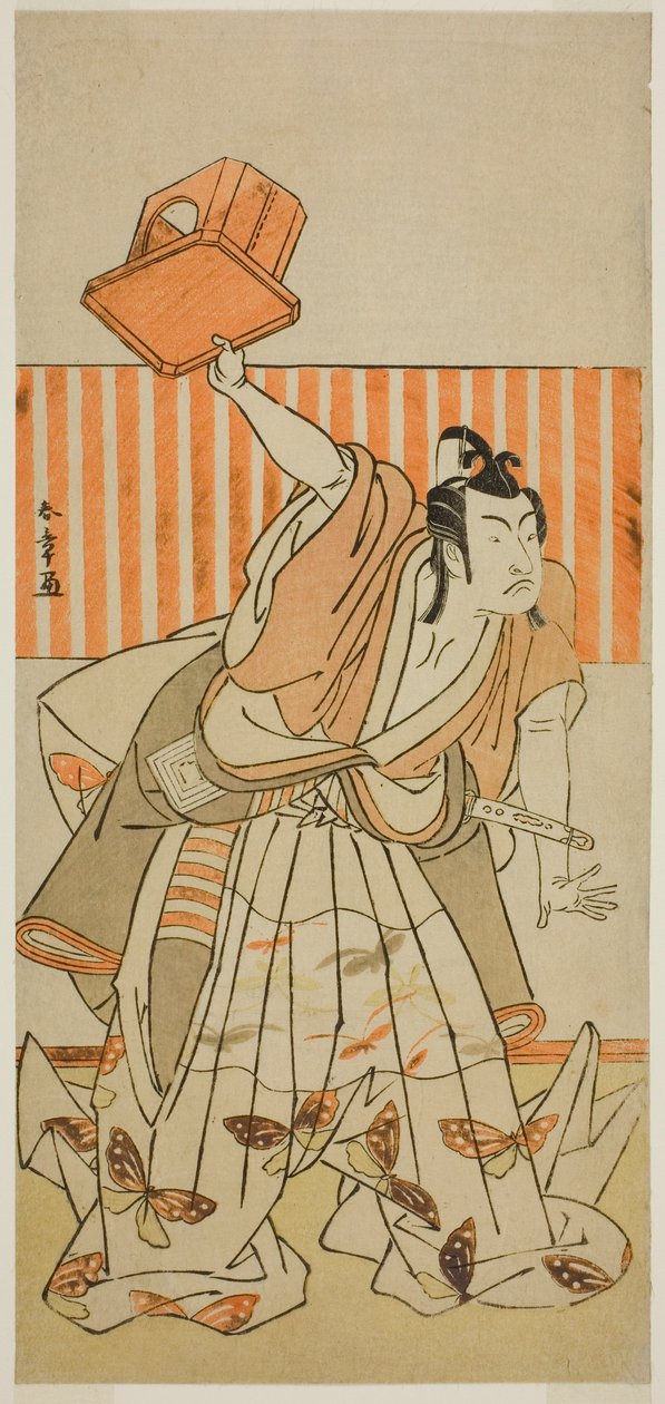 Skuespilleren Ichikawa Monnosuke II som Ageha no Chokichi Forkledd som Soga no Goro Tokimune i stykket Kaido Ichi Yawaragi Soga, fremført på Nakamura Theatre i den tredje måneden, 1778 av Katsukawa Shunsho
