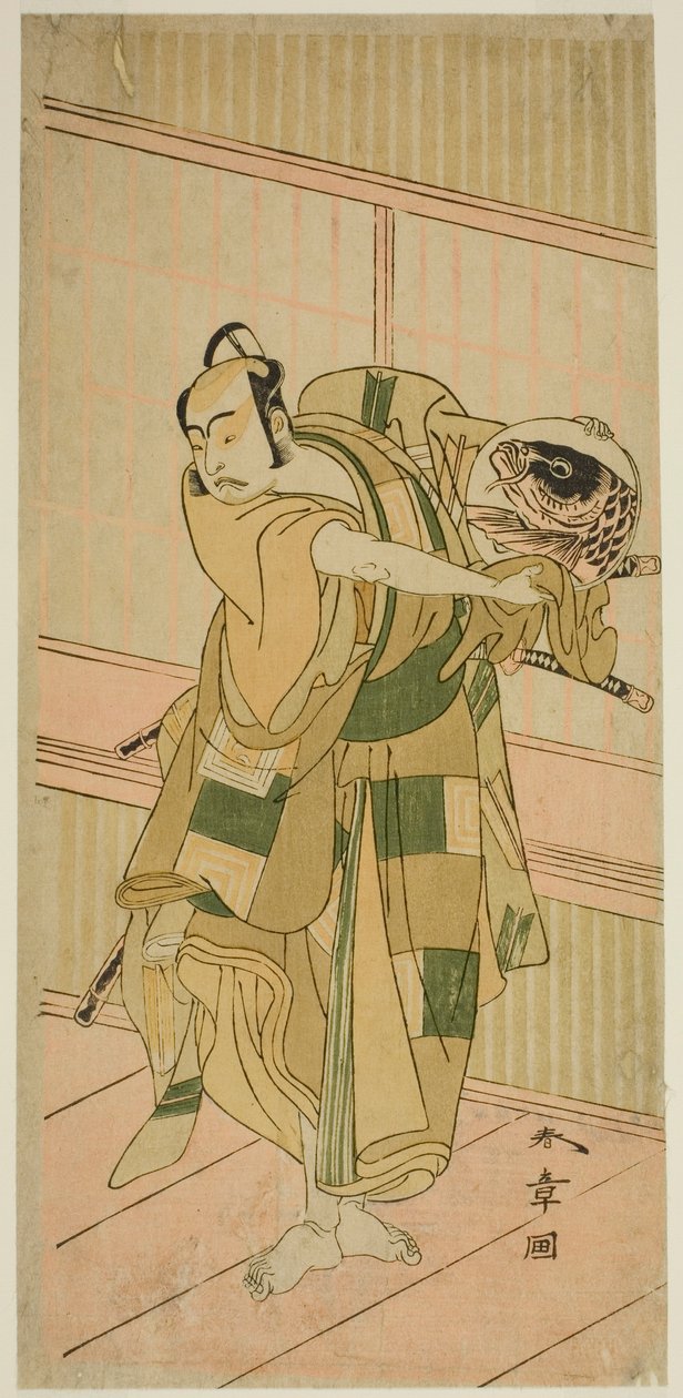Skuespilleren Ichikawa Yaozo II som Ashikaga Motouji forkledd som Katagiri Yashichi i stykket Oyoroi Ebido Shinozuka, fremført på Nakamura Theatre i den ellevte måneden, 1772 av Katsukawa Shunsho