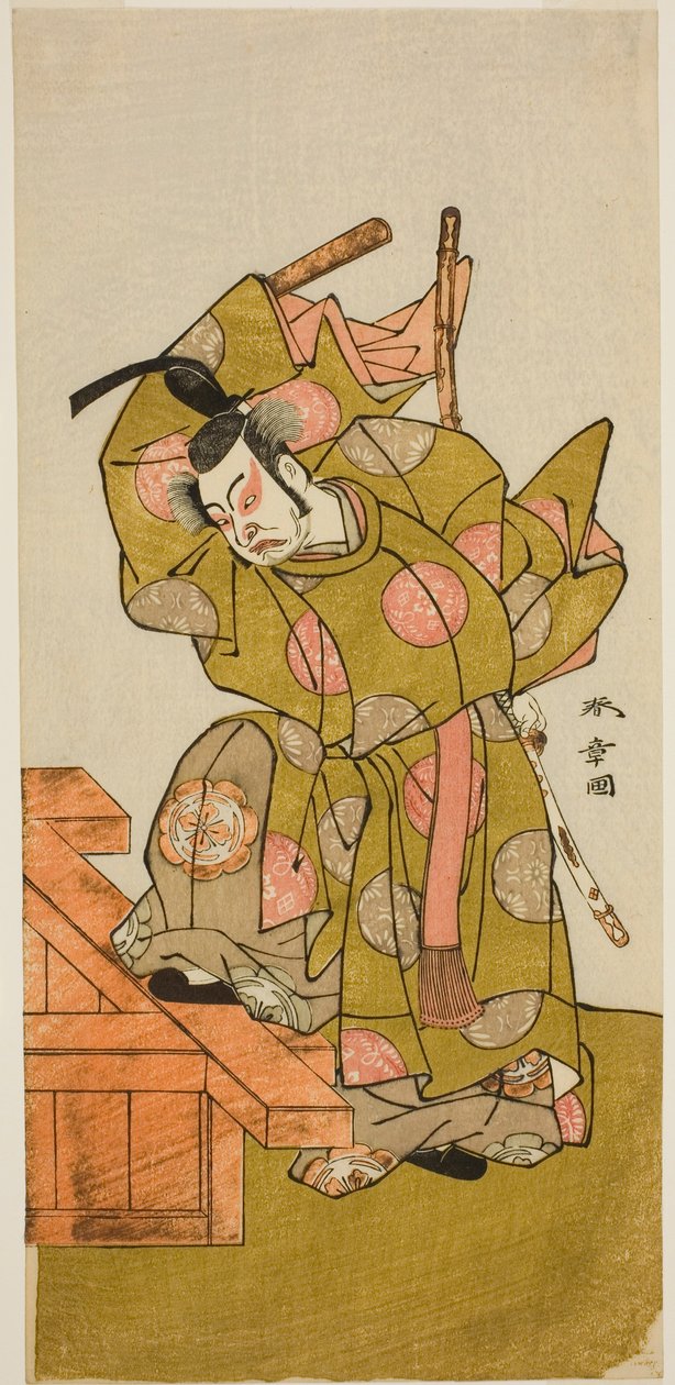 Akkompagnert av Uzaemon Ichimura, Doctor X Som den ledsagende svarte mester Te Pay Den svarte mester av blomster og snø i form av Perfor med At Te Ichimura Gate th, 1776 av Katsukawa Shunsho