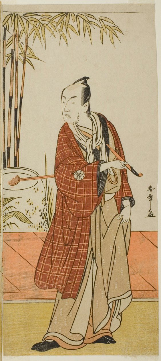 Skuespilleren Matsumoto Koshiro IV som Honcho-maru Tsunagoro (?) i stykket Hono Nitta Daimyojin (?), fremført på Morita Theatre (?) i den syvende måneden, 1777 (?) av Katsukawa Shunsho