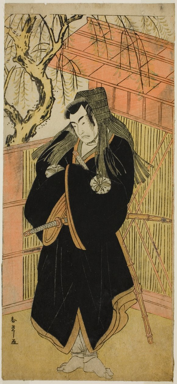 Skuespilleren Matsumoto Koshiro IV som Matsuo-maru (?) i stykket Sugawara Denju Tenarai Kagami (?), fremført på Nakamura Theatre (?) i den fjerde måneden, 1779 (?) av Katsukawa Shunsho