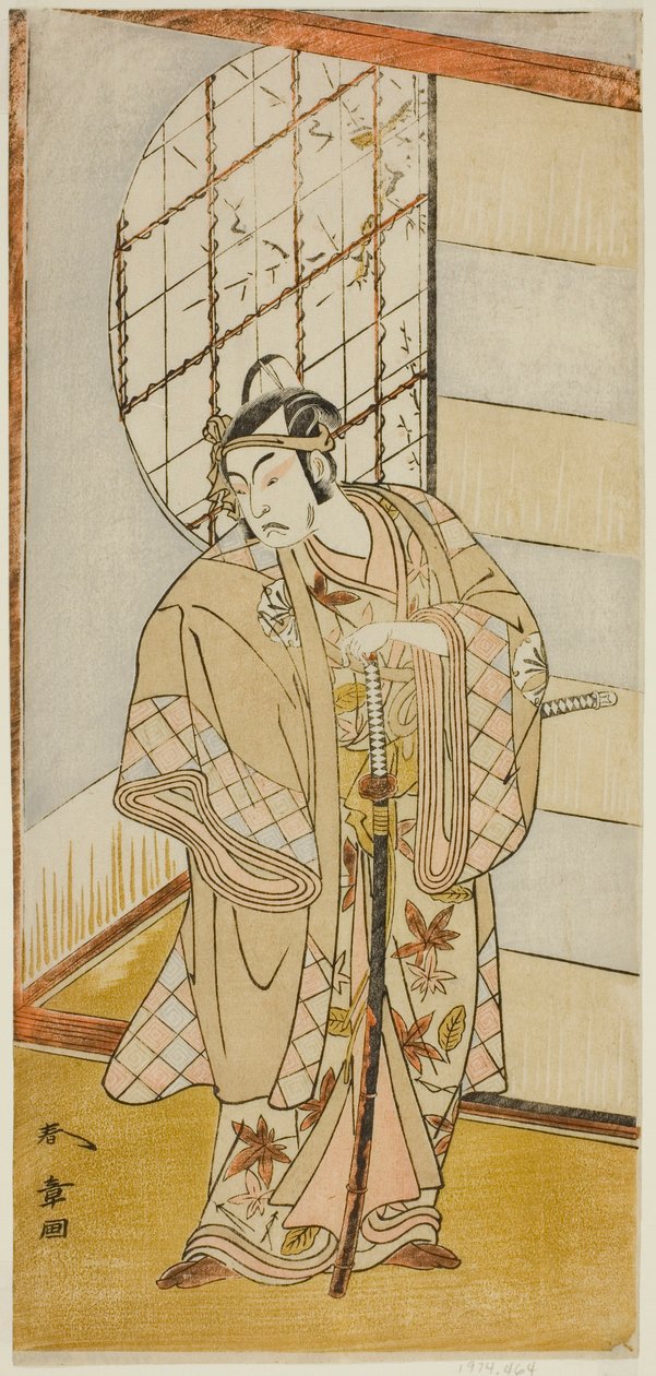 Skuespilleren Matsumoto Koshiro IV som Matsuo-maru i stykket Sugawara Denju Tenarai Kagami, fremført på Nakamura Theatre i den niende måneden, 1773 av Katsukawa Shunsho