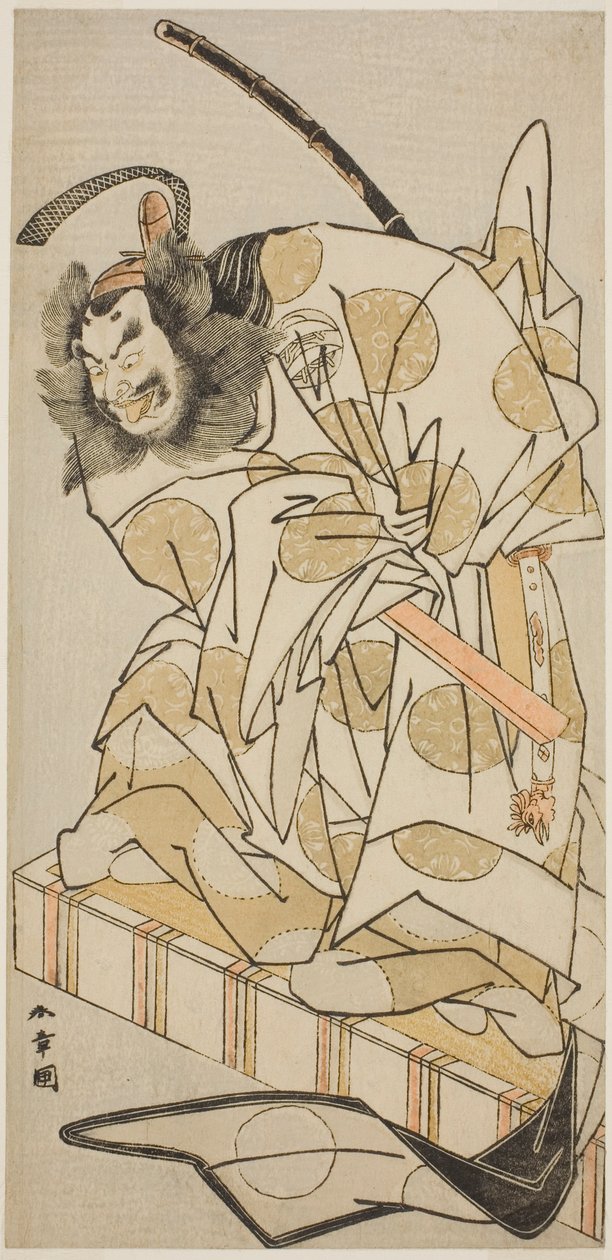 Tea C and r Mihoemon Nakajima Ia As Book Gates første Kiyotada-medlem Te Pay Parent Ship Taiheiki, Perfor Med At Te Ichimura Te E Venth Gate, 1775 av Katsukawa Shunsho