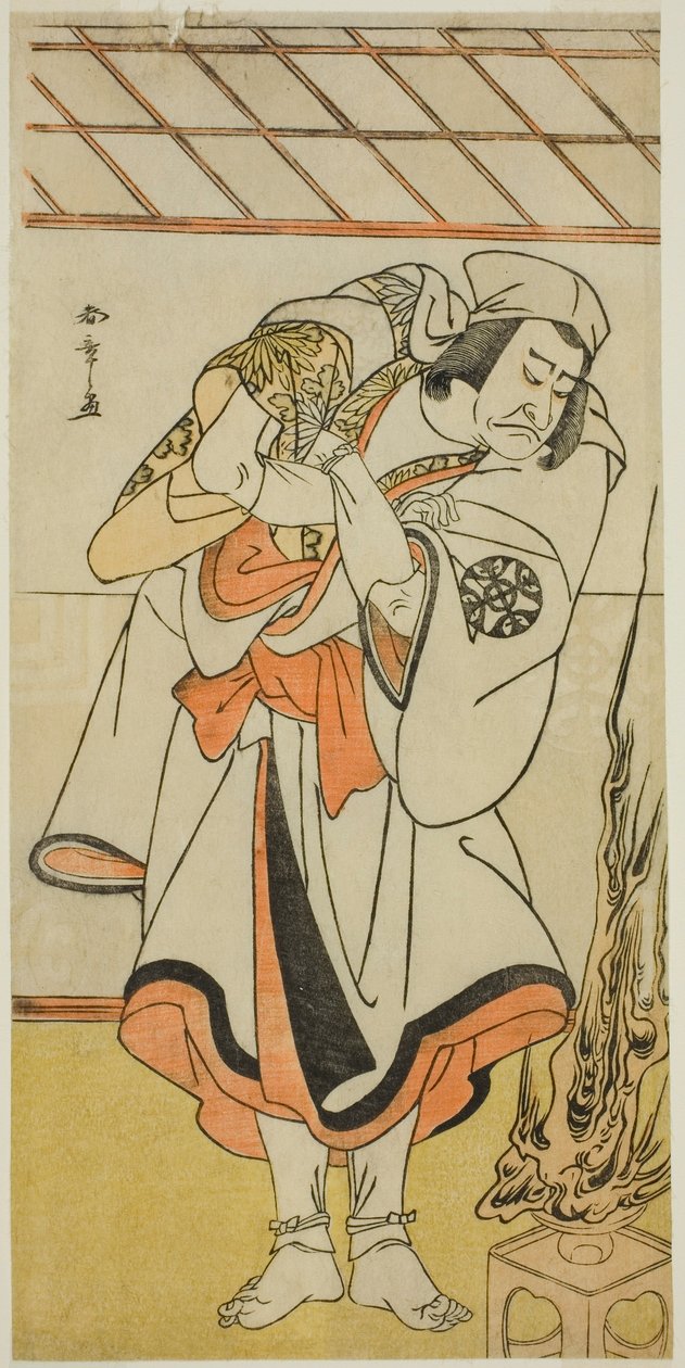 Skuespilleren Nakamura Nakazo I som Chinzei Hachiro Tametomo forkledd som en asketisk munk, i stykket Kitekaeru Nishiki no Wakayaka, fremført på Nakamura Theatre i den ellevte måneden, 1780 av Katsukawa Shunsho