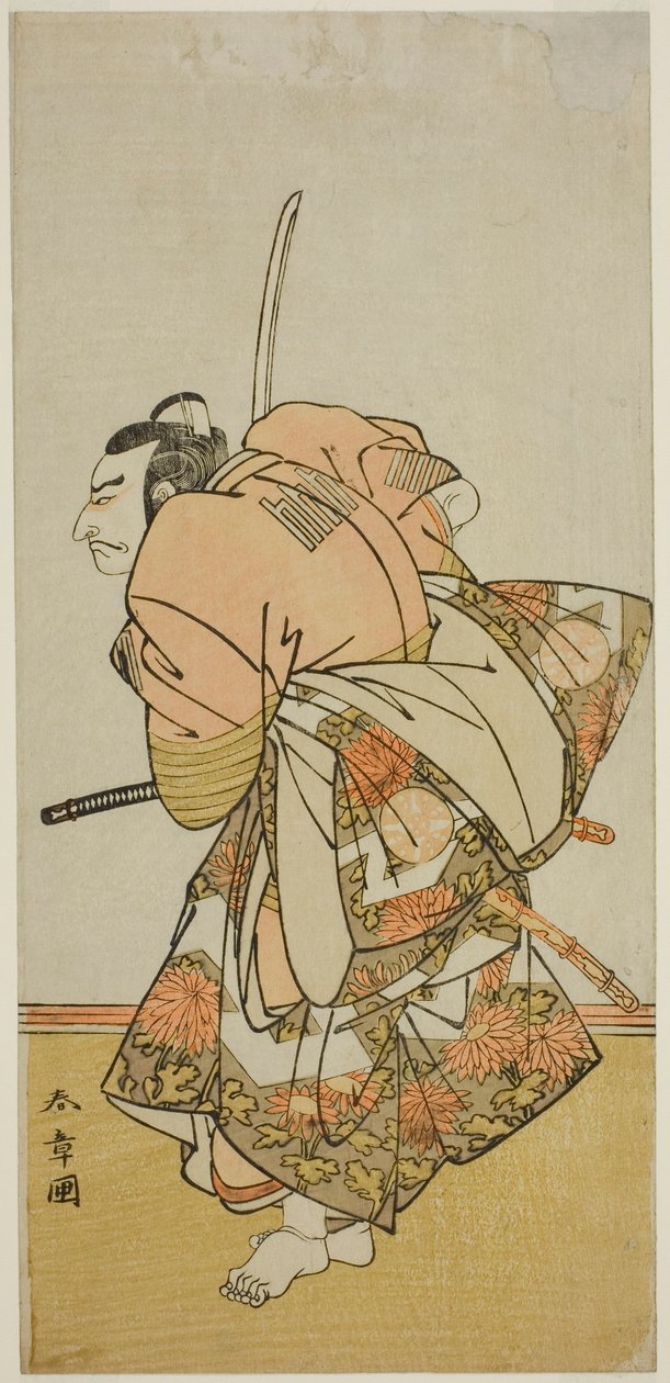 Skuespilleren Nakamura Nakazo I som Chinzei Hachiro Tametomo i stykket Hana-zumo Genji Hiiki, fremført på Nakamura Theatre i den ellevte måneden, 1775 av Katsukawa Shunsho