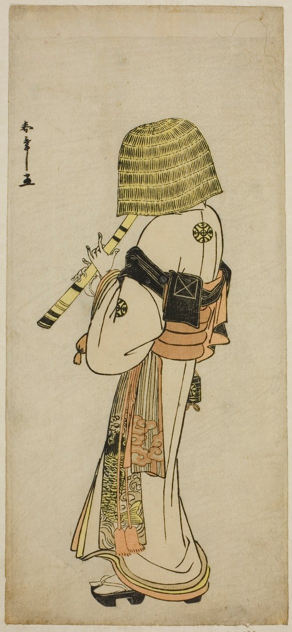 Skuespilleren Nakamura Nakazo I som Kakogawa Honzo i Komuso-antrekk i stykket Kanadehon Chushingura, fremført på Ichimura Theatre i den syvende måneden, 1783 av Katsukawa Shunsho