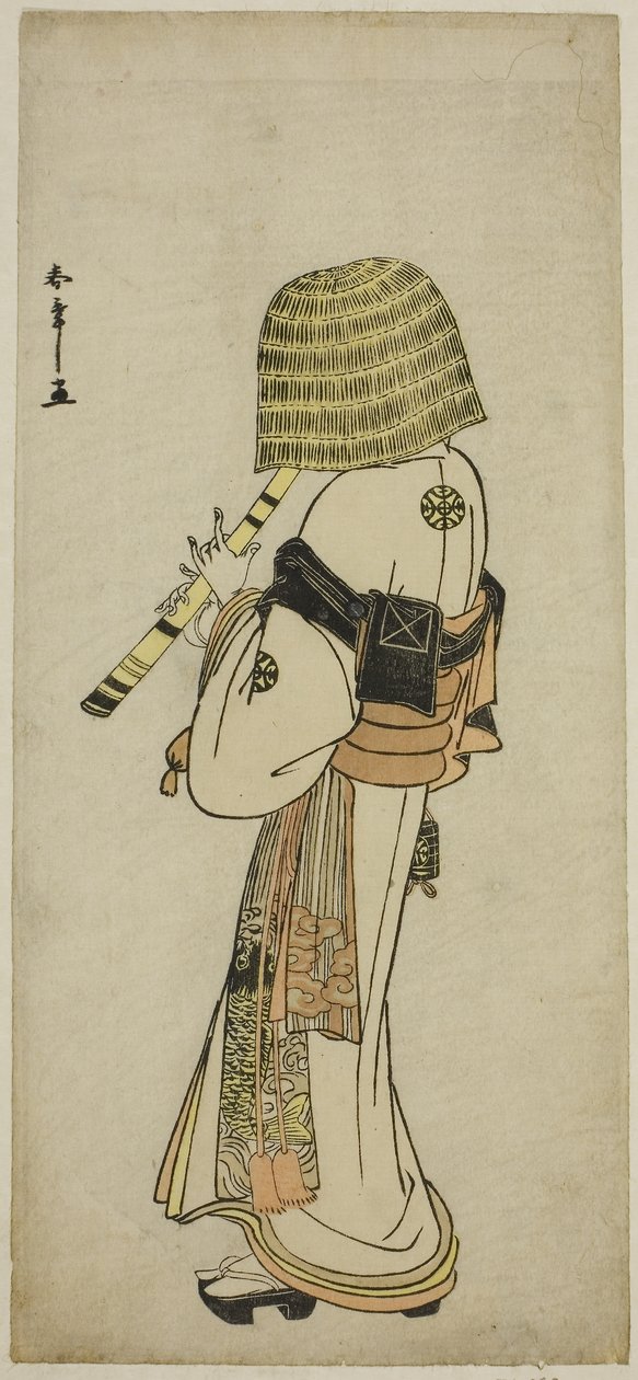 Skuespilleren Nakamura Nakazo I som Kakogawa Honzo i Komuso-antrekk i Play Kanadehon Chushingura, ca. 1783 (farget treblokktrykk; hosoban) av Katsukawa Shunsho