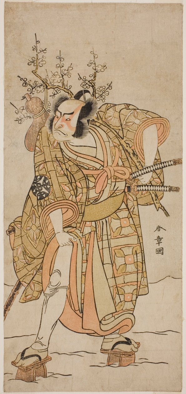 Skuespilleren Nakamura Nakazo I som Matano no Goro i stykket Hana-zumo Genji Hiiki, fremført på Nakamura Theatre i den ellevte måneden, 1775 av Katsukawa Shunsho