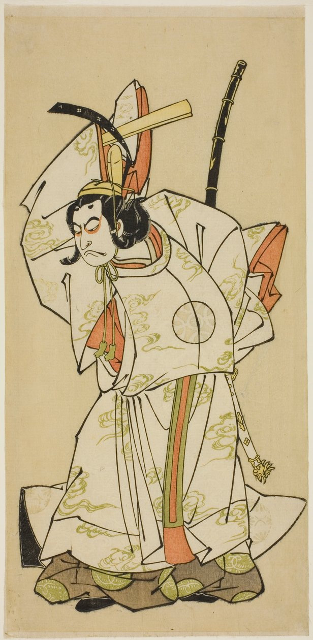 Skuespilleren Nakamura Nakazo I som prins Koreakira (?) i stykket Gohiiki Kanjincho, fremført på Nakamura Theatre i den ellevte måneden, 1773 av Katsukawa Shunsho