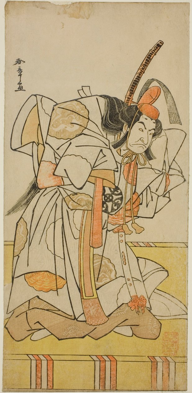 Skuespilleren Nakamura Nakazo I som prins Takahiro i Play Date Nishiki Tsui no Yumitori, fremført på Morita Theatre i den ellevte måneden, 1778 av Katsukawa Shunsho