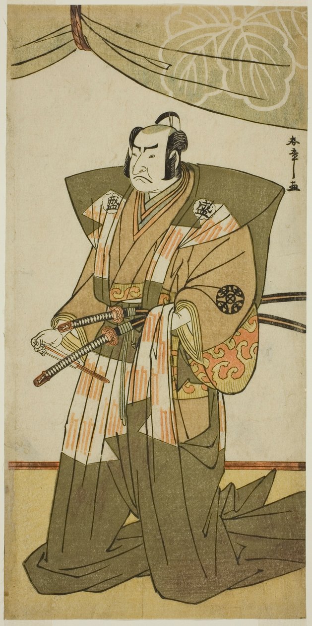 Skuespilleren Nakamura Nakazo I som Saito Sanemori i stykket Kitekaeru Nishiki no Wakayaka, fremført på Nakamura Theatre i den ellevte måneden, 1780 av Katsukawa Shunsho