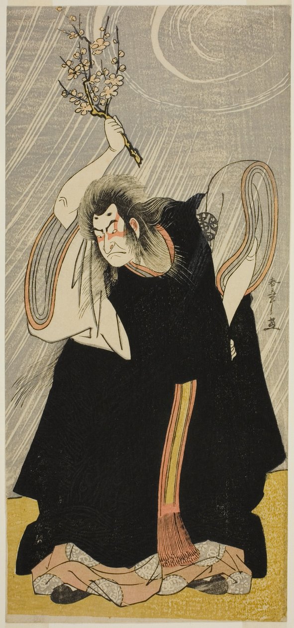 Skuespilleren Nakamura Nakazo I som tordenguden, en inkarnasjon av Kan Shojo, i stykket Sugawara Denju Tenarai Kagami, fremført på Morita Theatre i den tredje måneden, 1780 av Katsukawa Shunsho