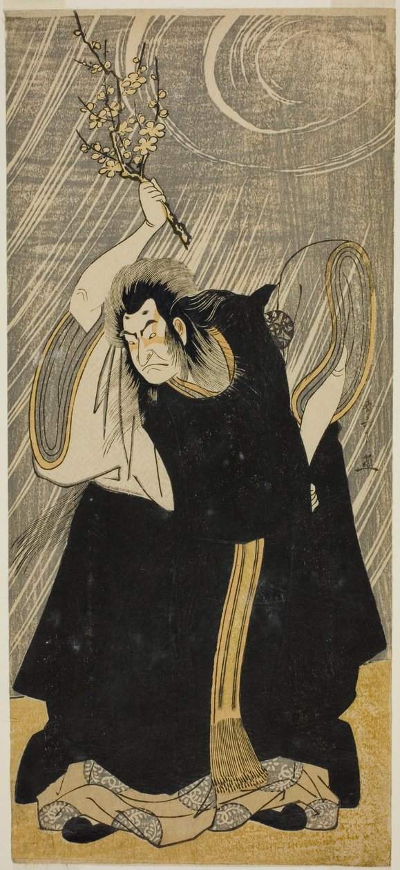 Skuespilleren Nakamura Nakazo I som tordenguden, en inkarnasjon av Kan Shojo, i stykket "Sugawara Denju Tenarai Kagami," fremført på Morita Theatre i den tredje måneden, 1780 av Katsukawa Shunsho