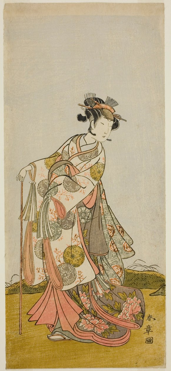 Skuespilleren Nakamura Noshio I som prinsesse Usuyuki (Usuyuki Hime) i stykket "Shin Usuyuki Monogatari," fremførte på Morita Theatre i den femte måneden, 1774 av Katsukawa Shunsho