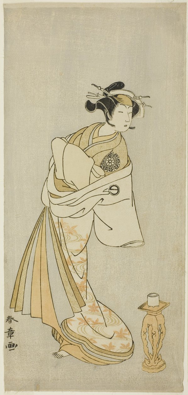 Skuespilleren Nakamura Noshio I som ånden til kurtisanen Takao, i Shosagoto-dansesekvensen "Sono Utsushi-e Matsu ni Kaede" (Et skyggebilde av furu og lønn), den siste scenen i del to av stykket Keisei Momiji no Uchikake (Kurtesan i en Over-K av Katsukawa Shunsho