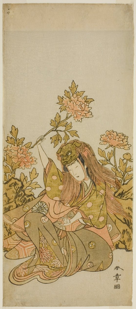 The Actor Nakamura Noshio I in a "Shak-kyo Odori" (Stone Bridge Dance), in the Play Onna Aruji Hatsuyuki no Sekai, Performed at the Morita Theater in the Eleventh Month, 1773 av Katsukawa Shunsho