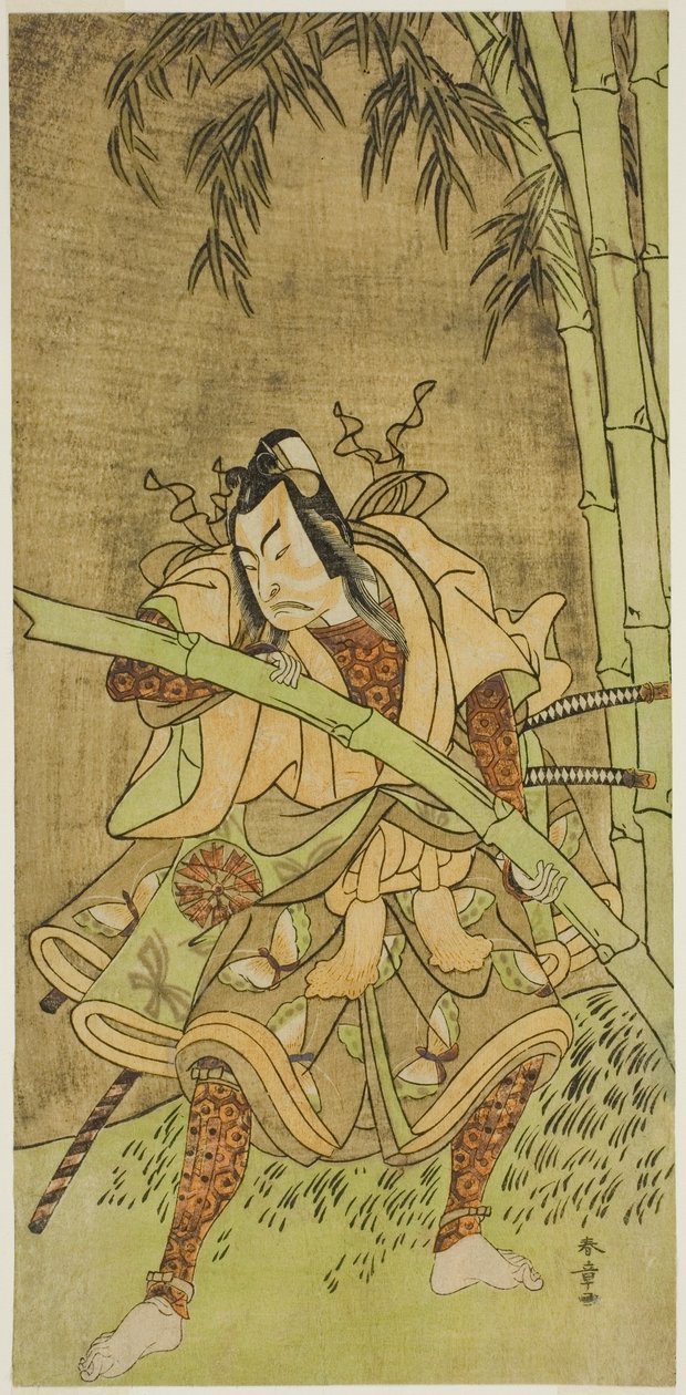 Skuespilleren Nakamura Tomijuro I som Takenuki Goro i stykket Eho Soga Nen-nen-goyomi, fremført på Morita Theatre i den første måneden, 1771 av Katsukawa Shunsho