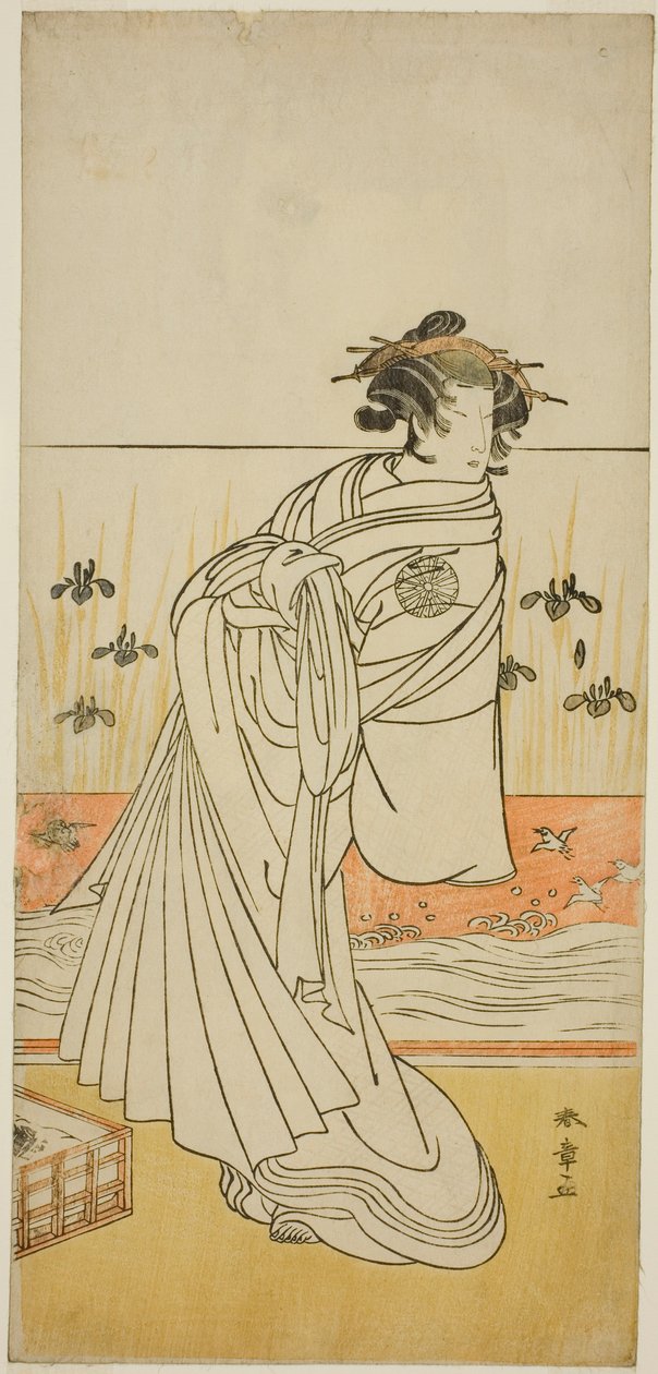 Skuespilleren Nakamura Tomijuro I som kurtisanen Toyama i stykket Koi Nyobo Somewake Tazuna, fremført på Nakamura Theatre i den niende måneden, 1777 av Katsukawa Shunsho