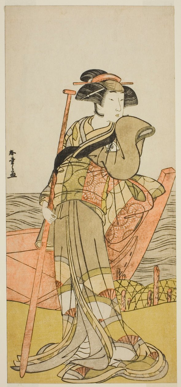 Skuespilleren Onoe Matsusuke I som Akoya i stykket Edo Meisho Midori Soga, fremført på Morita Theatre i den andre måneden, 1779 av Katsukawa Shunsho