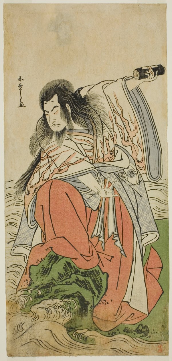Skuespilleren Onoe Matsusuke I som pensjonert keiser Sutoku i stykket Kitekaeru Nishiki no Wakayaka, fremført på Nakamura Theatre i den ellevte måneden, 1780 av Katsukawa Shunsho