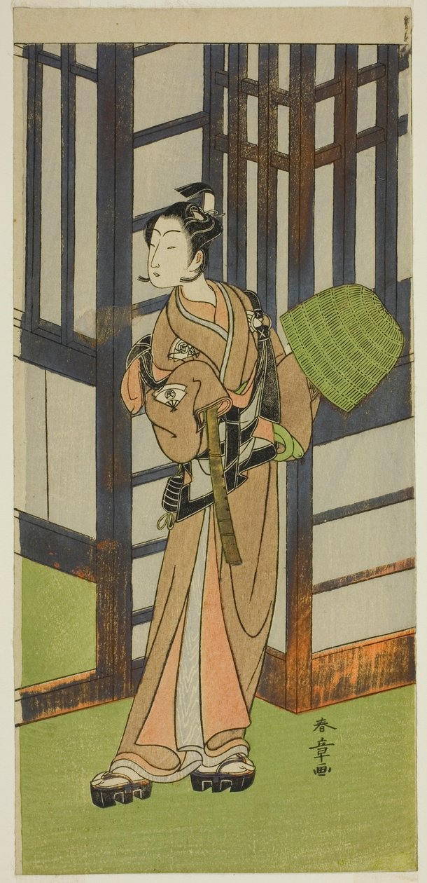 Skuespilleren Onoe Tamizo I som Kewaizaka no Shosho forkledd som en Komuso i stykket Furisode Kisaragi Soga, fremført på Ichimura Theatre i den andre måneden, 1772 av Katsukawa Shunsho